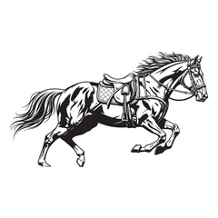 Galloping Horse with Saddle and Bridle - Detailed Equestrian Illustration