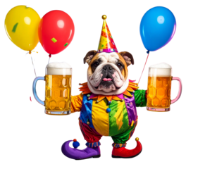 Funny Bulldog Dressed for Beer Party