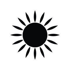 Simple bold black sun icon symbol with radial rays isolated on white for weather and energy concepts silhouette