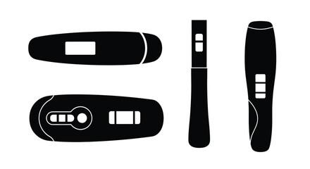 Black and white illustration of three different pregnancy test designs