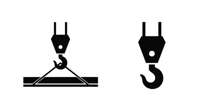 Two black crane hooks with load bar a simple industrial illustration