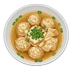 Pixel Art Bowl of Soup with Meatballs Tofu and Green Onions 8-bit retro game isolated on a transparent background