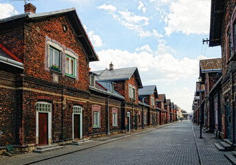 Ostrava Vitkovice. Lidicka street. A colony of workers’ semi-detached houses built from exposed...
