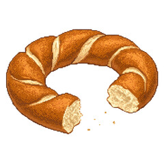 Pixel Art Broken Bagel With Crumbs On Black Background cracked torn isolated on a transparent background