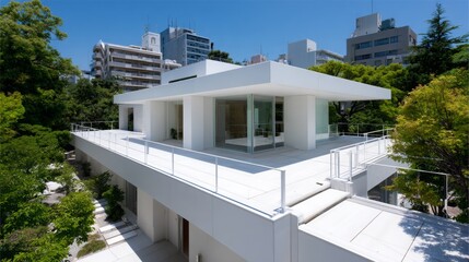 Modern architectural design showcases clean lines and open spaces in a bright urban setting