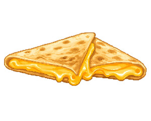 Pixel Art Cheese Quesadilla with Dripping Melted Cheese tortilla isolated on a transparent background