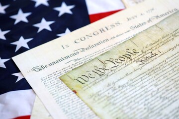 Aged historical documents Washington DC on American Declaration of independence 4th july 1776 on...