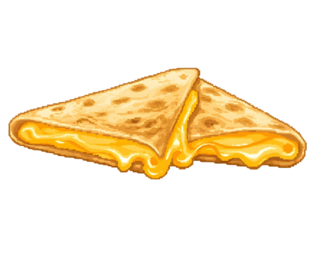 Pixel Art Cheese Quesadilla with Dripping Melted Cheese tortilla isolated on a transparent background - Powered by Adobe