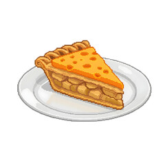 Pixel Art Slice of Apple Pie on White Plate Isolated dessert pastry isolated on a transparent background