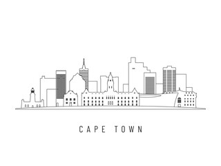 Detailed Cape Town skyline vector illustration. Cape Town buildings in line art style, perfect for modern designs.