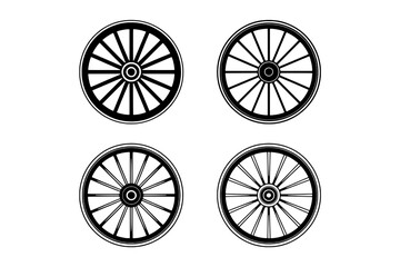 Four Black and White Spoked Wheel Icons with Style Variations in a 2x2 Grid