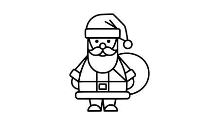 Santa Claus geometric line art, black outline, modern minimalist vector on clean white background