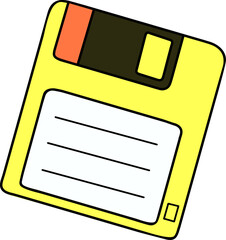 Yellow floppy disk, 90's technology, Old disk, CD-ROM, Vintage technology, Old technology, Computer file, Portable hard disk, Computer vector illustration background