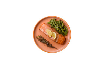 Fish, grilled salmon fillet, healthy food, seafood. Grilled salmon fillet as a background