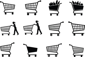 Shopping Cart Icon Collection – Minimalist E-Commerce and Retail Vector Icons