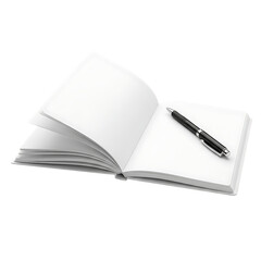 Open notebook with black pen blank pages white paper