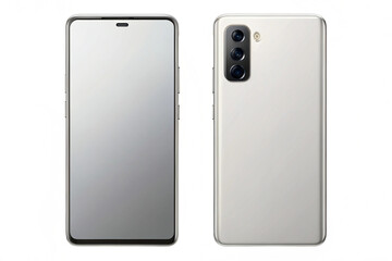 Light gray smartphone mockup, front, back, and side views