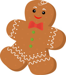 Vector illustration of a gingerbread man highlighted on a white background. Christmas gingerbread, gingerbread cookies. A design element for Christmas and New Year. Banner for Christmas baking