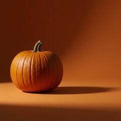 Vibrant orange pumpkin bathed in warm autumn light with a dramatic shadow for fall season decoration