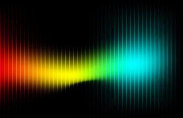 Motif abstrait spectral avec lignes verticales ondulées et dégradé arc-en-ciel sur fond noir