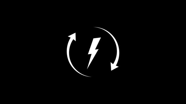 White lightning bolt symbol inside a circular arrow refresh icon on a black background
