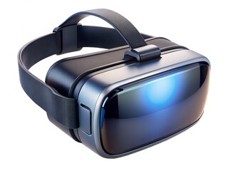 Modern virtual reality headset with adjustable strap on a white background