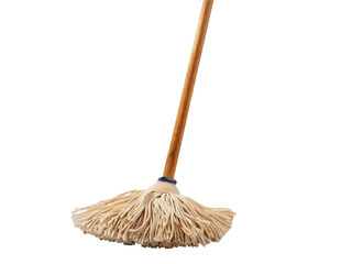 Cotton String Mop with Wooden Handle cleaning supplies isolated on a transparent background