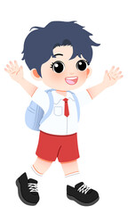 Happy Schoolboy Illustration Cheerful Student with Backpack Ready for School