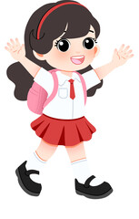 Happy Schoolgirl Illustration Cheerful Student with Backpack Ready for School