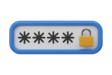 3d illustration icon of password protection symbol with lock and asterisk symbols  . Isolated on transparent background, png