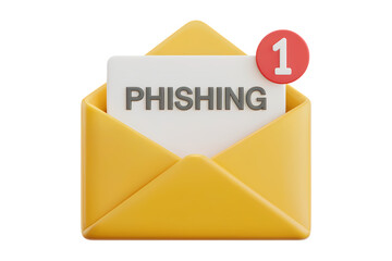 3d illustration icon of phishing email alert . Isolated on transparent background, png