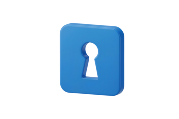 3d illustration icon of keyhole  in a blue square . Isolated on transparent background, png