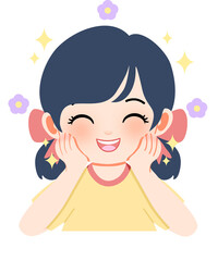 Adorable illustration of a young girl with a radiant smile, expressing pure happiness and delight