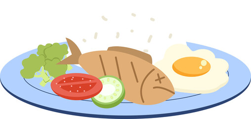 Delicious Grilled Fish Meal with Rice and Fresh Vegetables, Perfect for a Healthy Diet