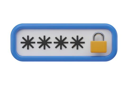 3d illustration icon of password protection symbol with lock and asterisk symbols  . Isolated on transparent background, png