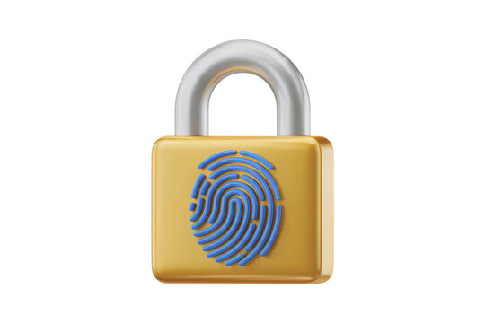 3d illustration icon of fingerprint lock security concept . Isolated on transparent background, png