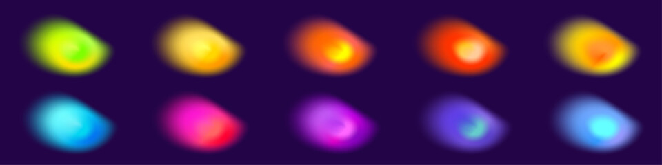 Gradient blob aura mesh colorful set. Blur aura shape neon bright color. Fluid blob sphere.