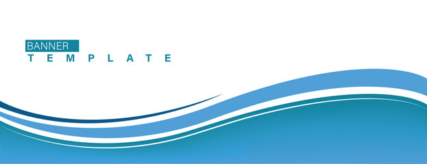 Modern abstract blue wave banner template with smooth layered curves on white background, clean corporate business design for technology, finance, or professional presentation use