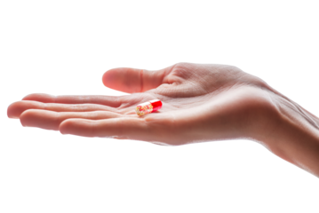 one tablet in the capsule on the female palm