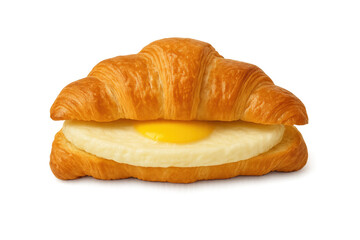 Croissant sandwich with fried egg for breakfast