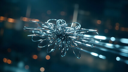 Abstract metallic structure resembling a circuit or neural network. Modern minimal design with generous copyspace for text.