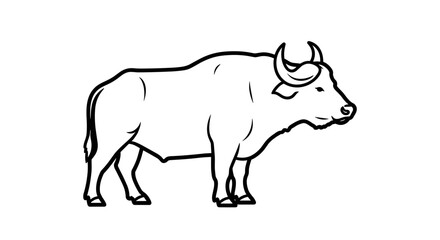 Line Art Illustration of a Water Buffalo Standing Profile View.