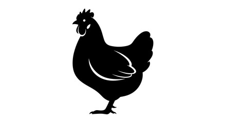 Simple black silhouette of a domestic farm chicken.