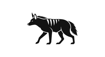 Striped Hyena Walking Side View Black and White Illustration.