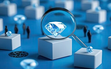 Magnetic strip of white cubes with blue diamond and human head icons on them, against a vibrant royal-blue background.