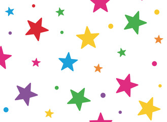 A continuous pattern featuring stars and sparks, a festive Christmas and birthday motif in vivid hues against a light backdrop, presented as a trendy, modern vector illustration with a charming