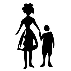 Mother with child, two sketchy silhouettes in black color