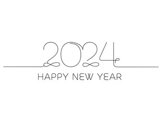 Vector illustration celebrating New Year with a minimalist, trendy black‑and‑white design and a 2024 calendar
