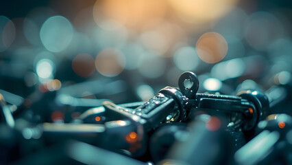 Macro shot of robotic joints or sensors in elegant lighting. Shallow focus with top copyspace for text or branding.