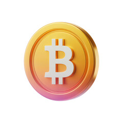 3d gradient bitcoin crypto coin icon metallic gold and orange futuristic glossy design on white background